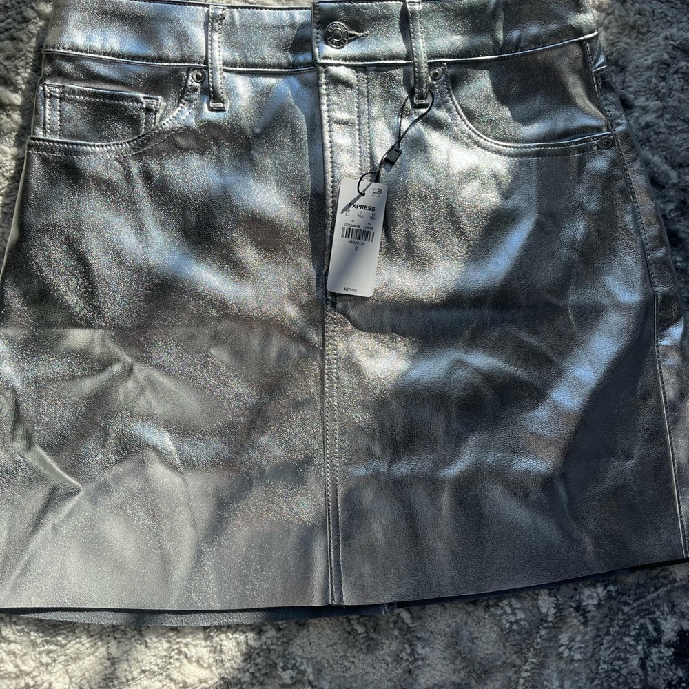 Express Metallic Silver Mini Skirt
